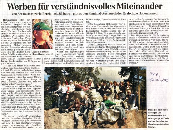 PAZ-Artikel �ber vollzogenen Sch�leraustausch