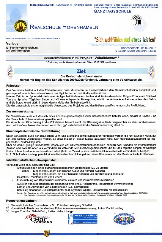 Vokalklassen-Konzeption an der RS Hohenhameln